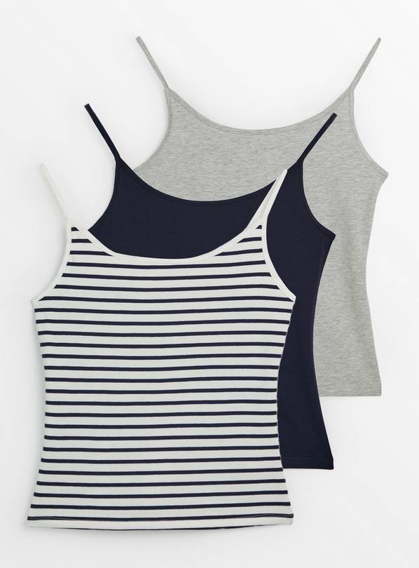 Plain & Stripe Cami Vest Tops 3 Pack 24